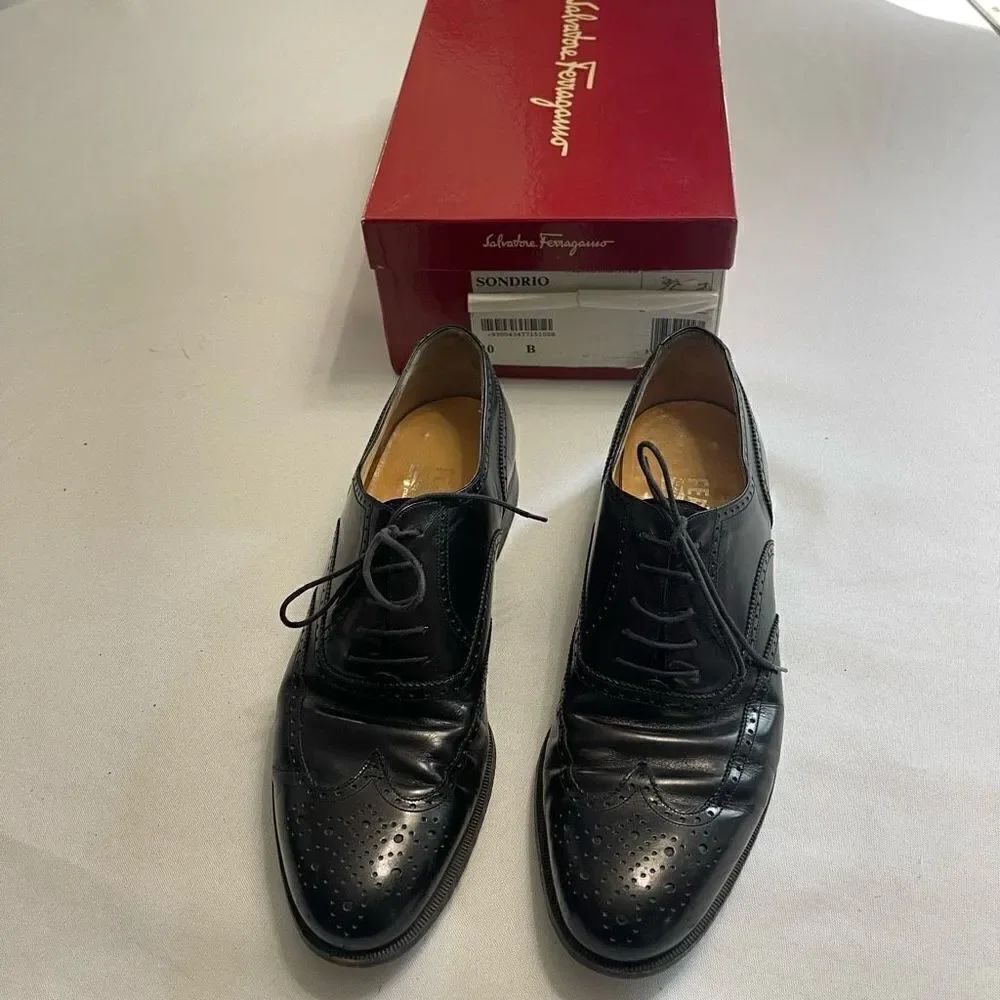 Salvatore Ferragamo Sondrio Black Leather Oxfords Shoes Size 10 B